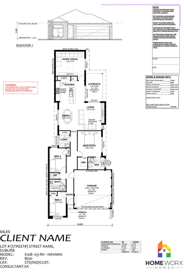 Homeworx Home Design Havana 10.5m Floorplan 3 Bedroom 2 Bathroom Family Home Layout