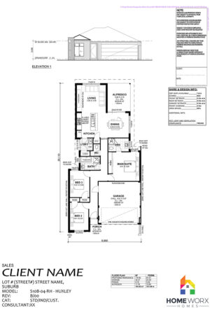 Homeworx Home Design Huxley 10.5m Floorplan 3 Bedroom 2 Bathroom Family Home Layout