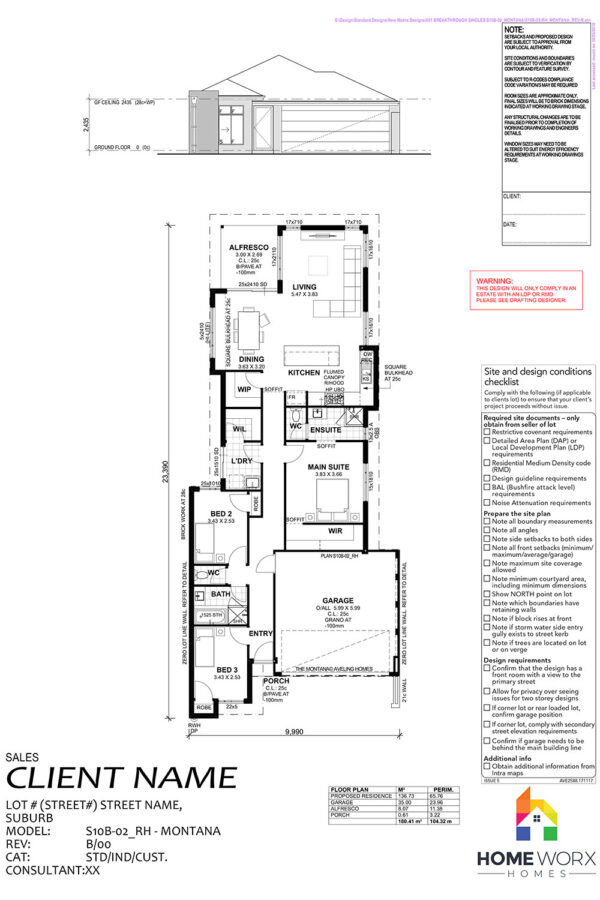 Homeworx Home Design Montana 10.5m Floorplan 3 Bedroom 2 Bathroom Family Home Layout
